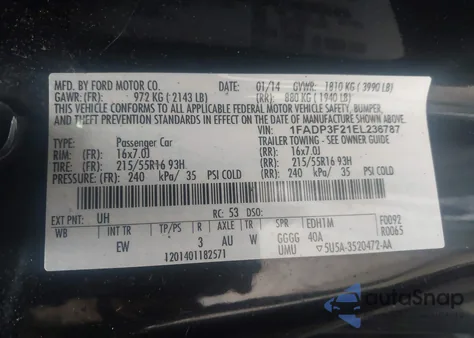 2014 Ford Focus Se из США, поврежденный, VIN 1FADP3F21EL236787